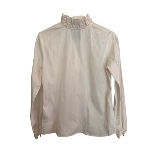 Elizabeth McKay Top Womens 2 Creamy White Ruffle Neck Toggle Button Classic - Picture 3 of 10